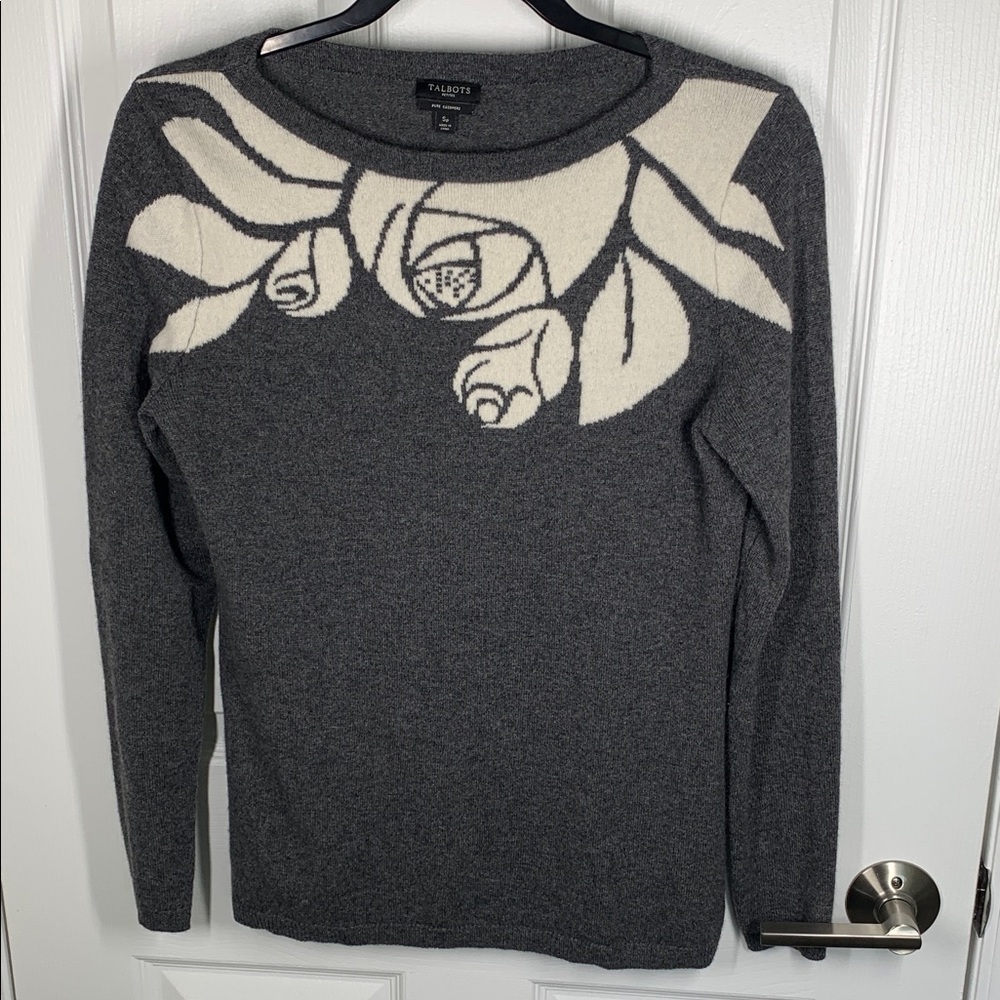Talbots gray and ivory cashmere sweater size small petite